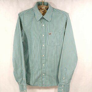 Hollister California Green Striped Shirt Mens M L/S Button Front Cool Cotton